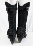 COCONUT WILLA Slouch Faux LEATHER Moto BOOT Shoe Buckle BLACK 9 High Heel