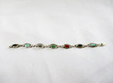 925 STERLING SILVER STONE Hinged Bracelet Cuff MULTI Colorful Boho