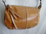 FRANCESCO BIASIA leather hobo crossbody COGNAC BROWN shoulder bag purse FRINGE TASSEL S