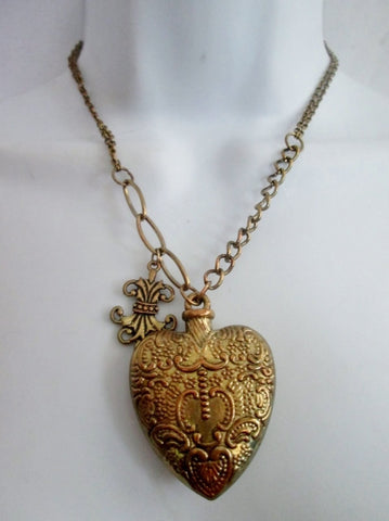 16" HEART CHARM Fleur De Lis PENDANT Necklace Chainlink LOVE Soulmate
