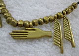 Adjustable EGYPTIAN Style BRONZE BRASS Fetish FEATHER HAND Pendant NECKLACE Charm REBIRTH