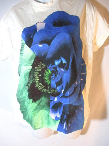 NWT NEW JIL SANDER BLUE GREEN FLOWER FLORAL T-Shirt Tee S Top