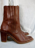 Womens BRONX SHOES LEATHER Western Ankle Cowboy BOOT BROWN 7.5