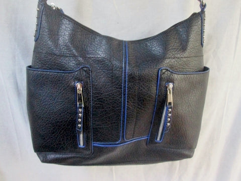 ATTENTION vegan shoulder bag tote carryall satchel Zipper Stud NAVY BLUE L