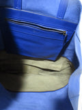 CELINE BI-CABAS Leather Tote Bag Shopper Luggage Italy OLIVE GREEN BLUE