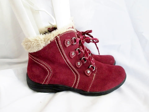 Womens EARTH ORIGINS Ankle Lace Up Suede Leather Boot 11 RED  CROWLEY Sherpa
