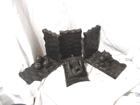 Set Lot WOOD CANNON CANNONBALL BOOKEND Rustic Retro