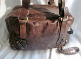 JUICY COUTURE Stud Leather Satchel Shoulder Bag Boho BROWN Hipster Western Style