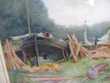 Original Signed E.G. PARKER BOAT SHIP BUILD Watercolor Painting ART FRAME