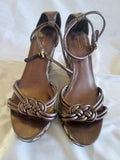 Womens COACH KINSEY Wedge Sandals High Heel 9 BROWN SIGNATURE JACQUARD
