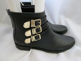 LOEFFLER RANDALL Women's FENTON Wellies Rain Boots Moto BLACK 9 Ankle Buckle Booties Gumboots