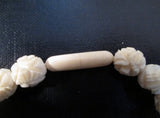 8" Hand Carved BONE ROSE Floral Flower Beaded Bracelet Bangle Arm Band WHITE