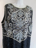 NEW NWT Brilliante BY J.A. Long Beaded Evening Maxi Dress Gown 2X SILVER NAVY BLUE