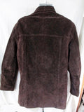 Womens PERRY ELLIS Long Suede Leather Jacket Riding Coat Brown Hipster L Boho