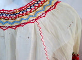 Vintage Womens HUNGARY Hand Embroidered Peasant Top Shirt Boho WHITE Hippy