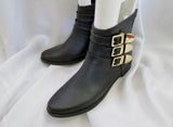 LOEFFLER RANDALL Women's FENTON Wellies Rain Boots Moto BLACK 9 Ankle Buckle Booties Gumboots