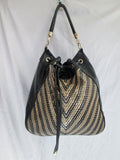 BIG BUDDHA Vegan Shoulder Bag Tote Handbag Satchel Hobo BLACK XL Gold