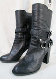Womens STEVE MADDEN NOTORIUS Leather Moto Riding Boot Shoe BLACK 7