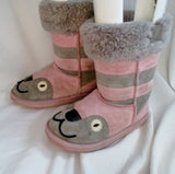 Kids Girls EMU AUSTRALIA LITTLE CREATURES KITTY Suede BOOT Shoe PINK 2 GRAY Winter