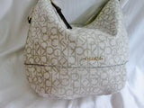 CALVIN KLEIN CK leather hobo satchel shoulder signature bag handbag WHITE GOLD purse