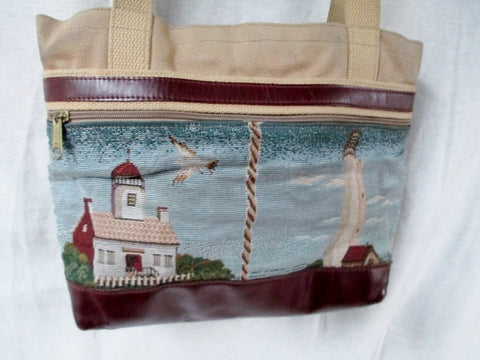 MY MAINE BAG LIGHTHOUSE Canvas Leather Satchel TOTE Bag NAUTICAL Sea Ocean