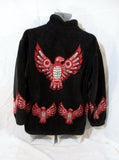 Mens TEEPEE CANADA NATIVE EAGLE Fleece Coat Jacket Black RED S Ethnic
