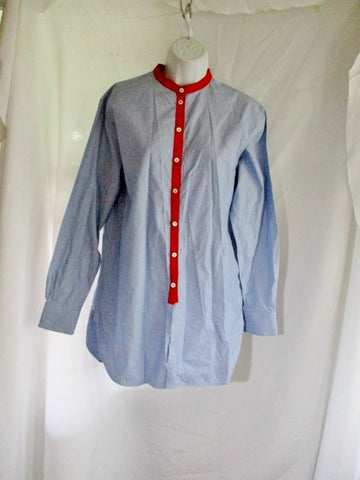 CELINE Band Collar Button-Up Top Shirt Blouse 36 / 4  BLUE Plaid RED Asian