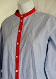CELINE Band Collar Button-Up Top Shirt Blouse 36 / 4  BLUE Plaid RED Asian