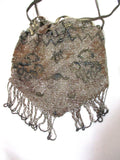 Vintage Antique AZTEC Metal Bead Evening Bag Clutch Purse SILVER Distressed