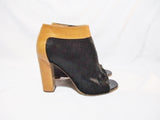 NEW CHLOE PONY CALF TUCSON Bootie Ankle Boot 36 / 6 BLACK BROWN NWT Leather Shoe Peep Toe