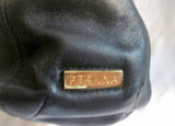 PERLINA NEW YORK Leather Shoulder Bag Handbag Satchel BLACK Hobo Braided Strap