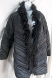 Womens NINE WEST MONGOLIAN SHEEP Fur DOWN Puffer Coat Jacket L BLACK
