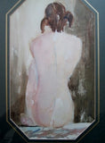 Signed ED LEVIN NUDE GIRL WOMAN Watercolor Painting ART FRAME GREEN GOLD