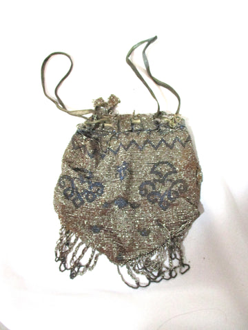 Vintage Antique AZTEC Metal Bead Evening Bag Clutch Purse SILVER Distressed