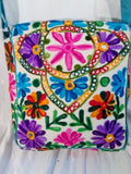 Vegan Ethnic Knit Embroidered Shoulder Bag Mirror Hippie Floral Colorful Crossbody