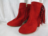 Womens NY & CO. FRINGED Faux SUEDE Leather BOOTS Shoes Booties MEDIUM ORANGE RED 7