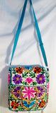 Vegan Ethnic Knit Embroidered Shoulder Bag Mirror Hippie Floral Colorful Crossbody