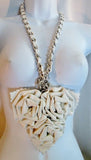 LEATHER TRIPLE ROSE Steampunk FETISH Belt Necklace Boa WHITE Woven Chainlink OS