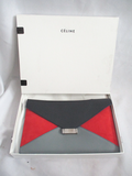 NEW NWT CELINE DIAMOND CLUTCH Suede Leather Purse Bag BLUE GRAY RED