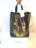 NEW CELINE CABAS NAVY BLUE GOLD BUCK Deer Leather Tote Bag NWT Italy