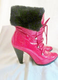 Womens TWO LIPS Vegan High Heel Ankle Boots BOOTIES 7 RED TOMATO Fur