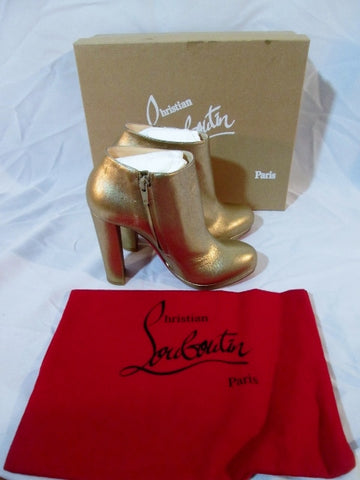 NEW NIB CHRISTIAN LOUBOUTIN ROCK GOLD CALF LAME Bootie Ankle Boot 37 6.5