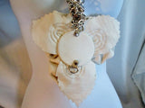 LEATHER TRIPLE ROSE Steampunk FETISH Belt Necklace Boa WHITE Woven Chainlink OS