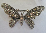 925 STERLING SILVER BUTTERFLY MOTH INSECT BROOCH PIN MARCASITE 7g