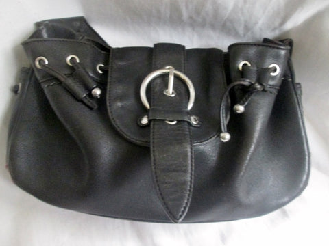 DESMO ITALY Leather FRONT FLAP Handbag Hobo Shoulder Bag Satchel BLACK