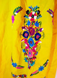 NEW WOMENS Embroidered PUEBLA Wedding Dress Mexico Floral BIRD YELLOW