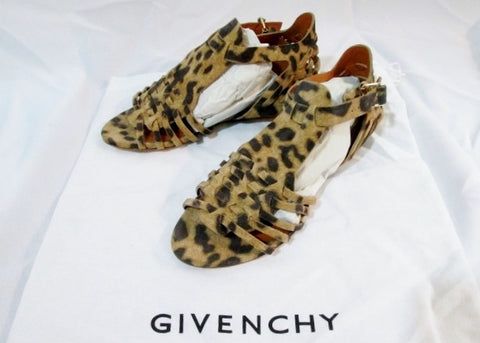 NEW Womens GIVENCHY Woven Suede Sandal Shoe LEOPARD 36 / 6 TAN $530