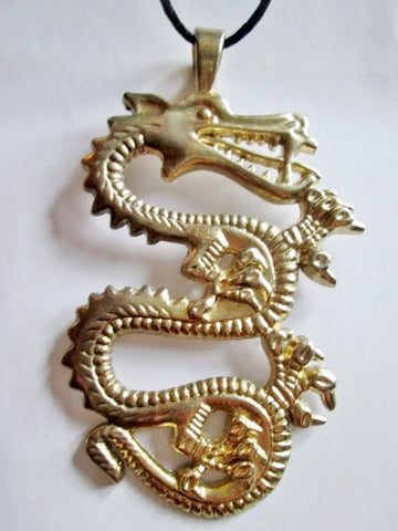 Gold Statement DRAGON Pendant Chain NECKLACE Charm Renaissance Mythical Beast