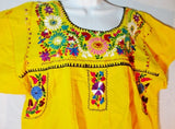 NEW WOMENS Embroidered PUEBLA Wedding Dress Mexico Floral BIRD YELLOW