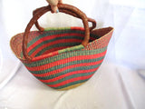 Ethnic Woven Knit Bucket Shoulder Bag TOTE PINK AQUA Shopper Market Leather